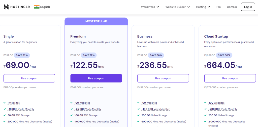 Hostinger Web Hosting Indian Pricing