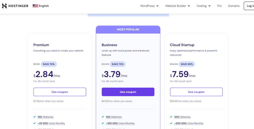 Hostinger Web Hosting US Pricing