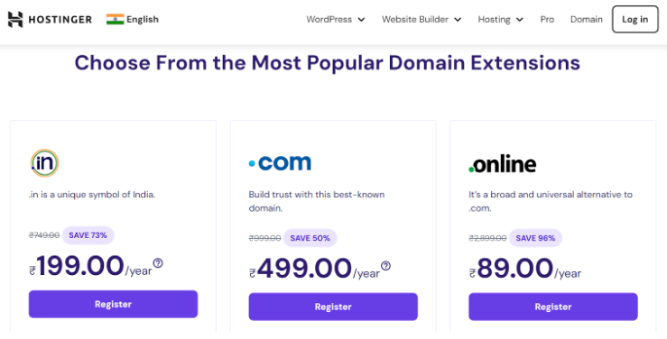 Hostinger 90% Off on Domain 