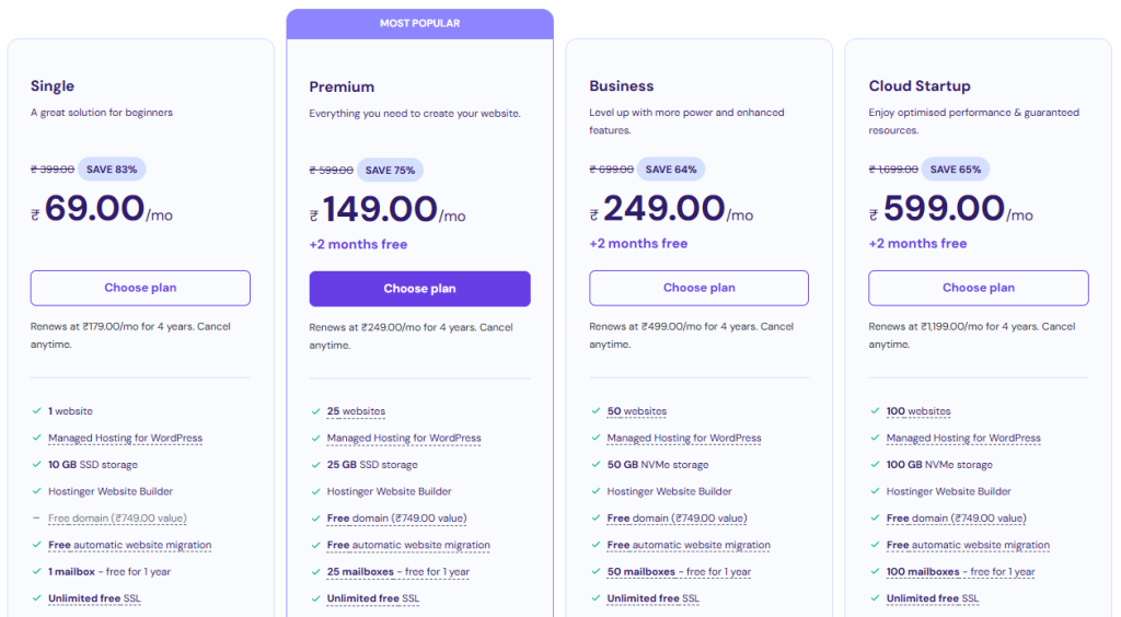 Hostinger Web Hosting Indian Pricing
