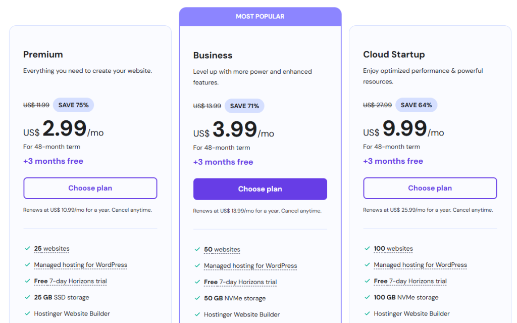 Hostinger Web Hosting US Pricing