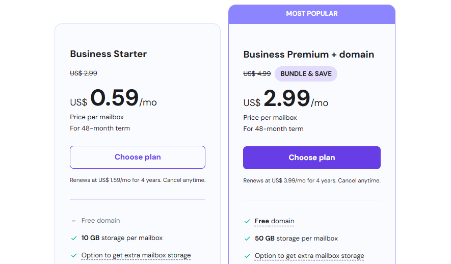 Hostinger Business Email US Pricing