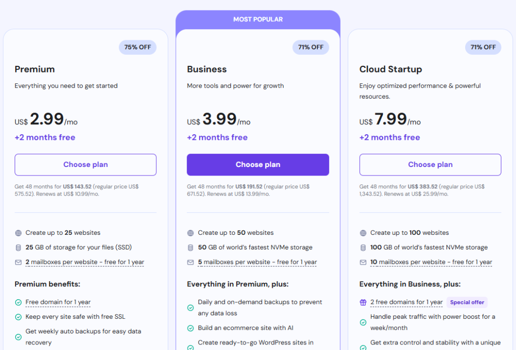 Hostinger Web Hosting US Pricing
